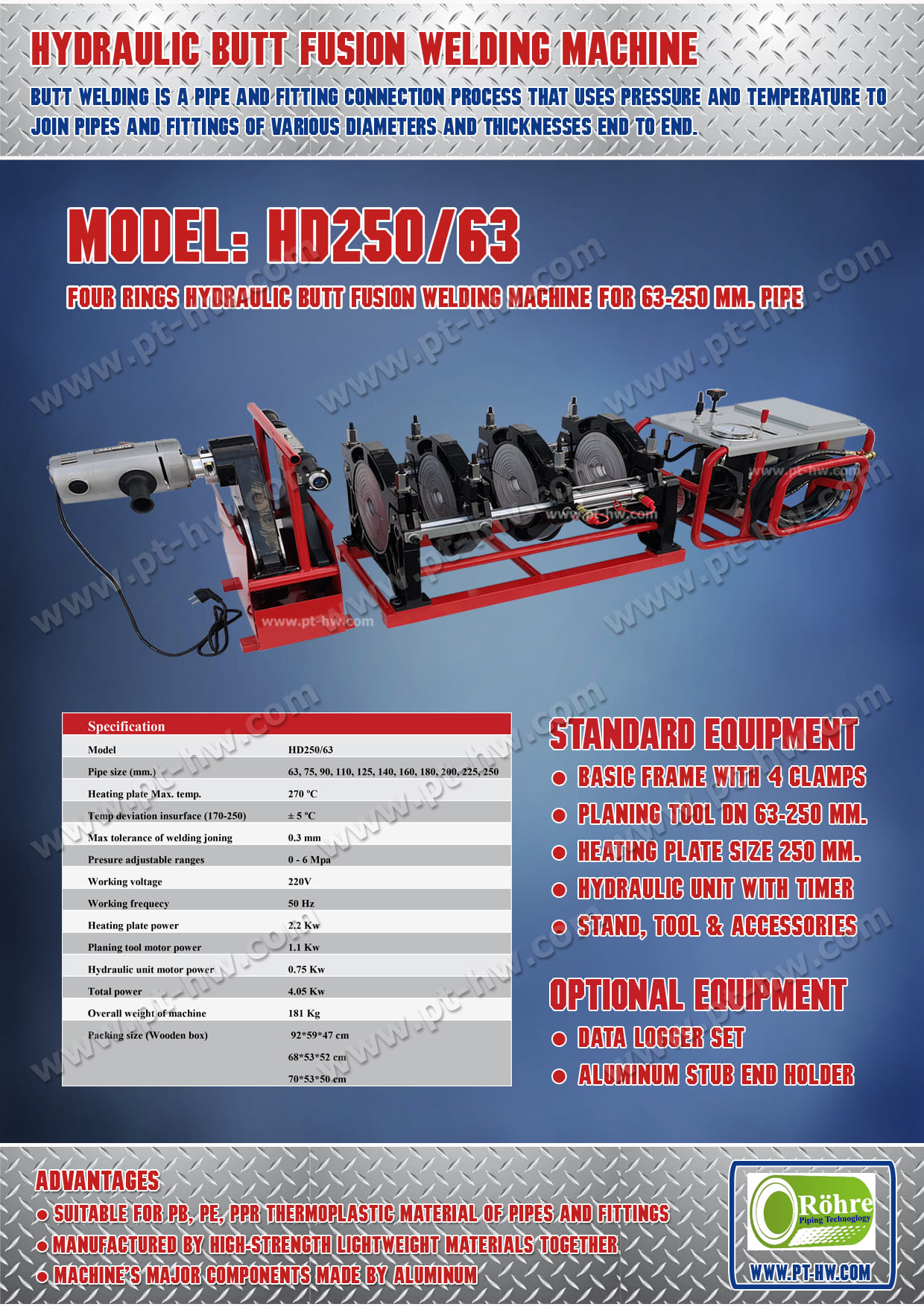 เครื่องเชื่อมท่อ HDPE รุ่น HD250/63