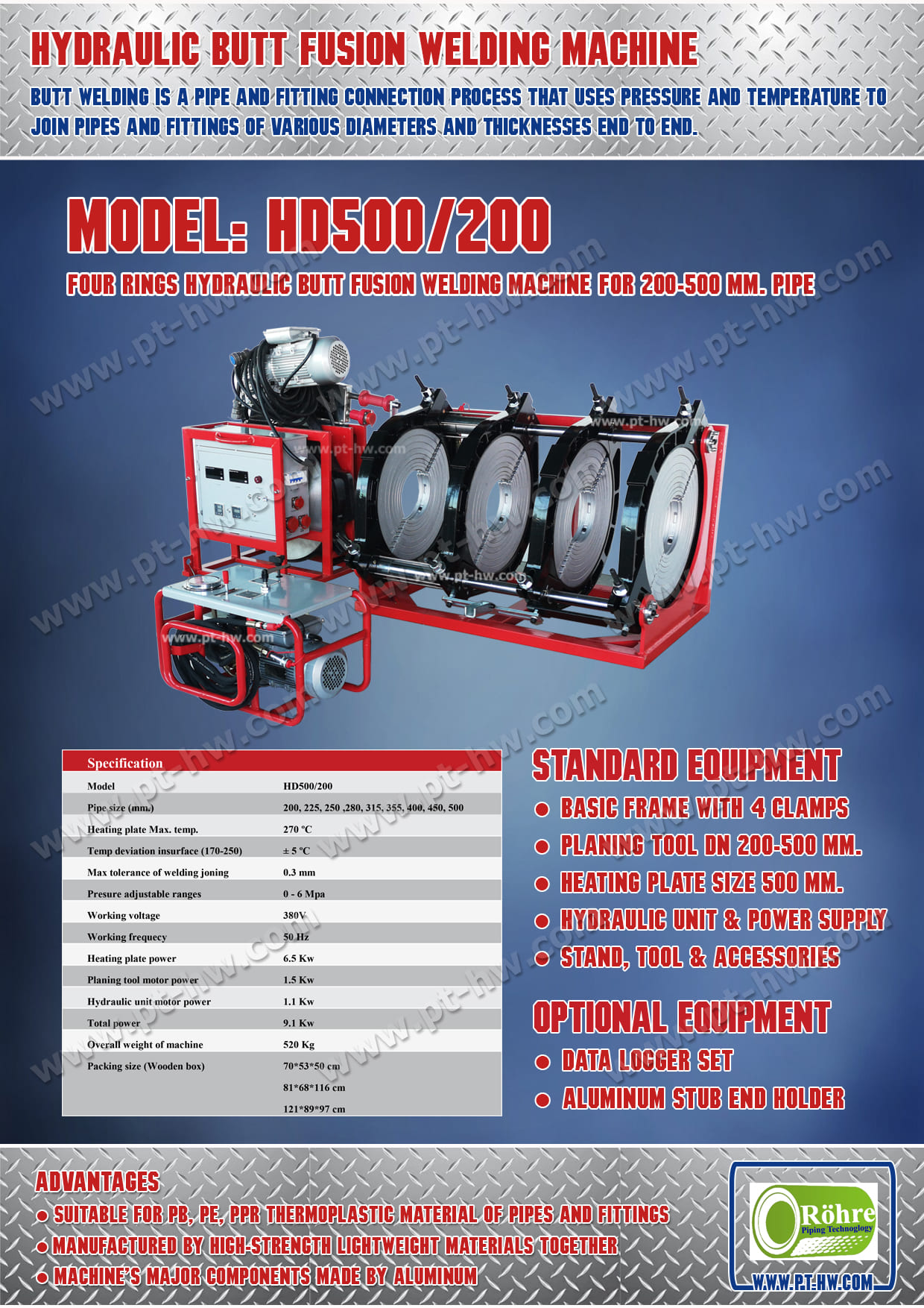 เครื่องเชื่อมท่อ HDPE 500 mm.