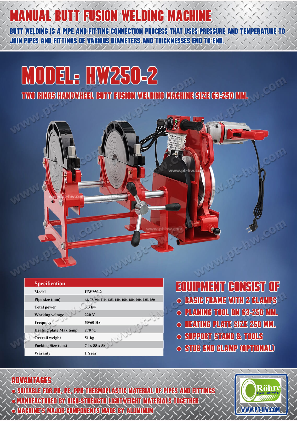 เครื่องเชื่อมท่อ HDPE 250 mm. รุ่น HW250-2